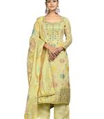 Women's olive green banarasi jari weaving work organza jacquard dress material