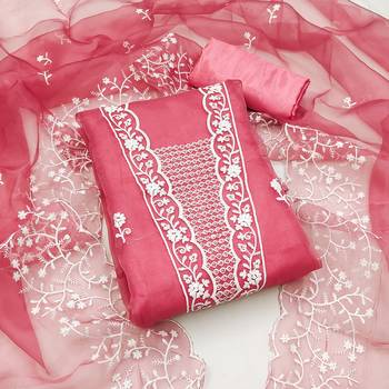 Women's pink embroidery organza dress material 4