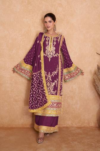WINE CHINON EMBROIDERED SALWAR KAMEEZ