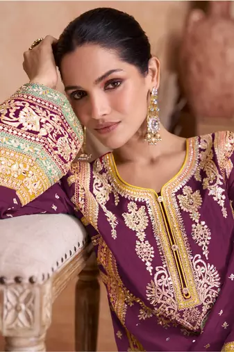 WINE CHINON EMBROIDERED SALWAR KAMEEZ