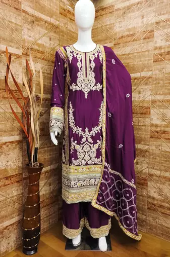 WINE CHINON EMBROIDERED SALWAR KAMEEZ