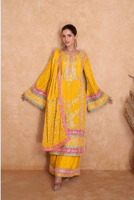 YELLOW CHINON EMBROIDERED SALWAR KAMEEZ 1
