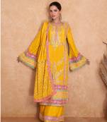 YELLOW CHINON EMBROIDERED SALWAR KAMEEZ