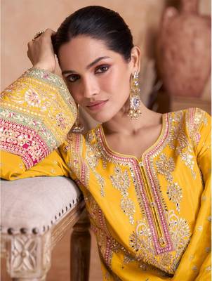 YELLOW CHINON EMBROIDERED SALWAR KAMEEZ 2