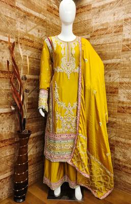 YELLOW CHINON EMBROIDERED SALWAR KAMEEZ 3