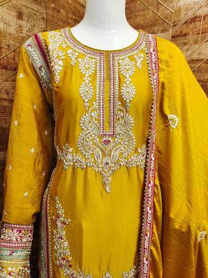 YELLOW CHINON EMBROIDERED SALWAR KAMEEZ 4