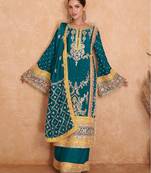TEAL CHINON EMBROIDERED SALWAR KAMEEZ