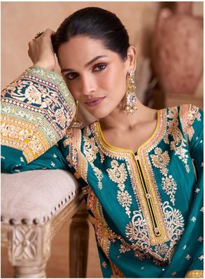 TEAL CHINON EMBROIDERED SALWAR KAMEEZ 2