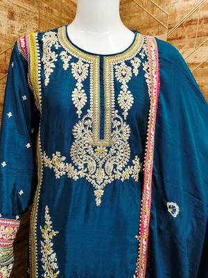 TEAL CHINON EMBROIDERED SALWAR KAMEEZ 4