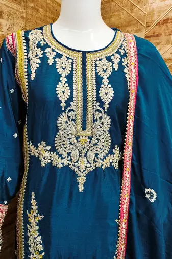 TEAL CHINON EMBROIDERED SALWAR KAMEEZ