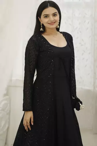 Black colour looking gown with shrug