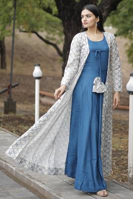 Blue colour looking gown with shrug 1