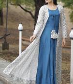 Blue colour ethnic looking gown with designer shrug