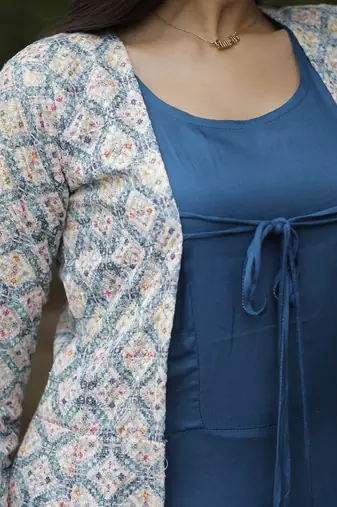 Blue colour looking gown with shrug
