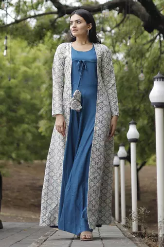 Blue colour looking gown with shrug