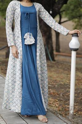 Blue colour looking gown with shrug 4