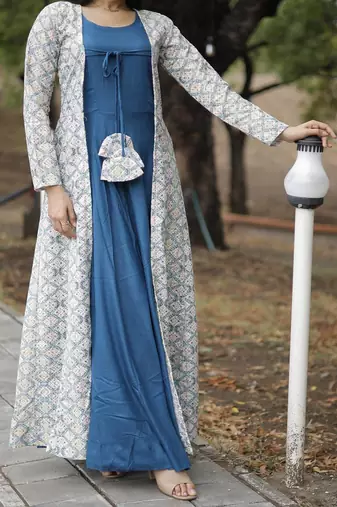 Blue colour looking gown with shrug