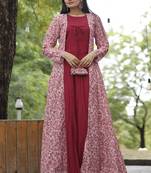 Maroon colour ethnic looking gown with shrug
