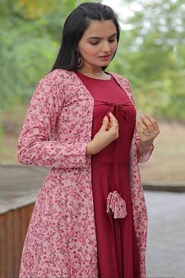 Maroon colour ethnic looking gown with shrug 2