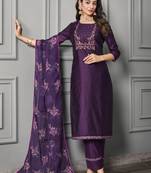 Purple colour beautiful cotton silk fabric ethnic girlish suit