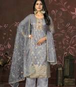Grey colour smart partywear organza fabric girlish suit
