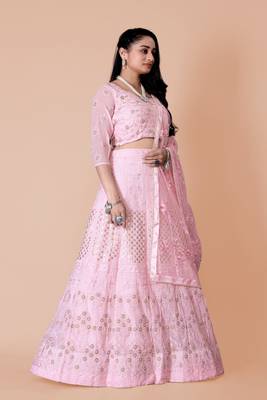 Amazing Pint Sequins Embroidery Work Georgette Lehenga Choli With Dupatta  3