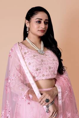 Amazing Pint Sequins Embroidery Work Georgette Lehenga Choli With Dupatta  4
