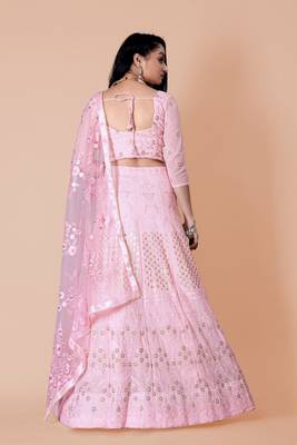 Amazing Pint Sequins Embroidery Work Georgette Lehenga Choli With Dupatta  5