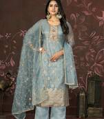 Blue colour smart partywear organza fabric girlish suit