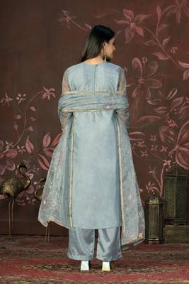 Blue colour smart partywear organza fabric girlish suit 2