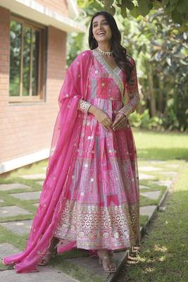 Pink colour designer long kurti with dupatta for glamorous girlish looks 1