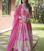 Pink colour designer long kurti with dupatta for glamorous girlish looks