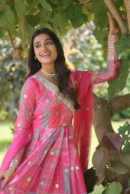 Pink colour designer long kurti with dupatta for glamorous girlish looks 3