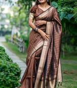 Brown Designer tussar silk blend Saree With Girlish Looks
