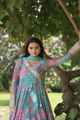 Sky blue colour designer long kurti with dupatta for glamorous girlish looks 3