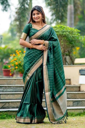 Green Designer tussar silk blend Saree With Girlish Looks