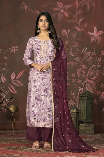 Purple colour ethnic partywear suit in girlish jam cotton fabric