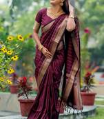 Wine Designer tussar silk blend Saree With Girlish Looks