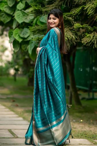 Blue Designer tussar silk blend Saree With Girlish Looks