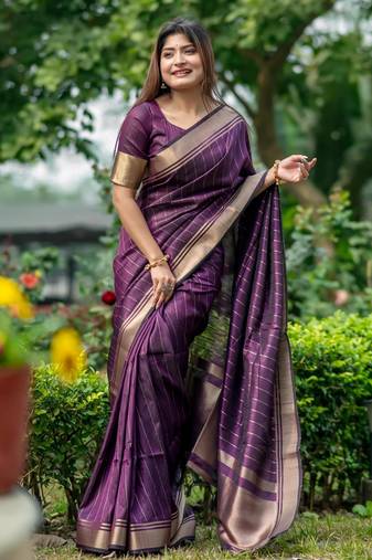 Purple Designer tussar silk blend Saree With Girlish Looks