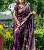 Purple Designer tussar silk blend Saree With Girlish Looks