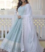 Sky blue colour designer long kurti with dupatta for glamorous girlish looks
