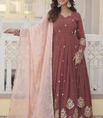 Brown colour designer long kurti with dupatta for glamorous girlish looks