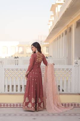 Brown colour designer long kurti with dupatta for glamorous girlish looks 2