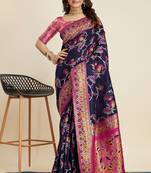 Blue Traditional Banarasi silk blend Saree