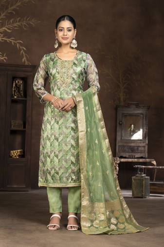 Green colour ethnic partywear suit in girlish organza fabric