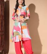 Gajri colour designer printed kurti with patiyala bottom set