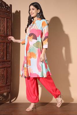 Gajri colour designer printed kurti with patiyala bottom set 4