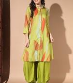 Green colour designer printed kurti with patiyala bottom set