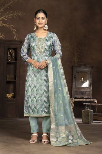 Blue colour ethnic partywear suit in girlish organza fabric